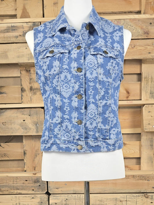 Life in Progress Jeansgilet mit floralem Muster in Blau