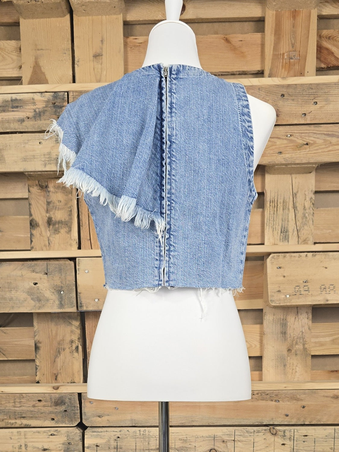 Jeans Top mit Fransen und Rückenreißverschluss