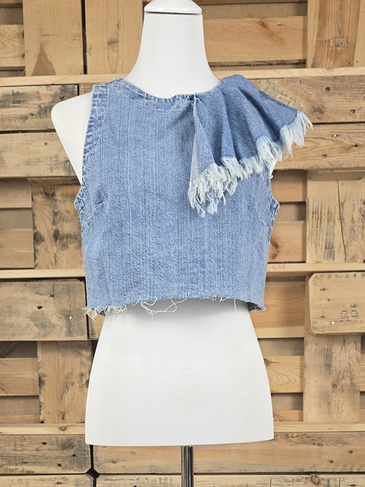 Jeans Top mit Fransen und Rückenreißverschluss