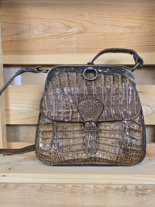 Vintage Krokodilledertasche aus den 1940er/1950er Jahren mit Lederfutter
