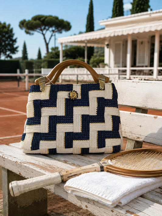 Flechtstoff Handtasche im 60er Jahre Stil