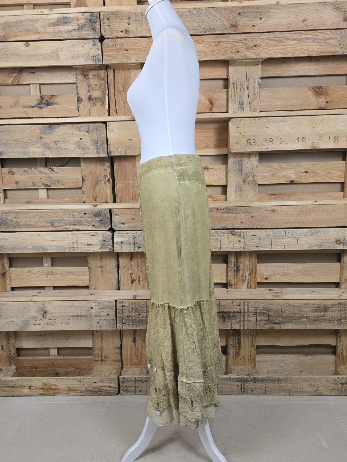Elisa Cavaletti Maxirock mit Perlendetails Olive