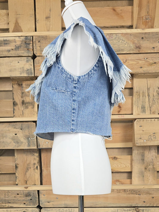 Jeans Top mit Fransen und Rückenreißverschluss