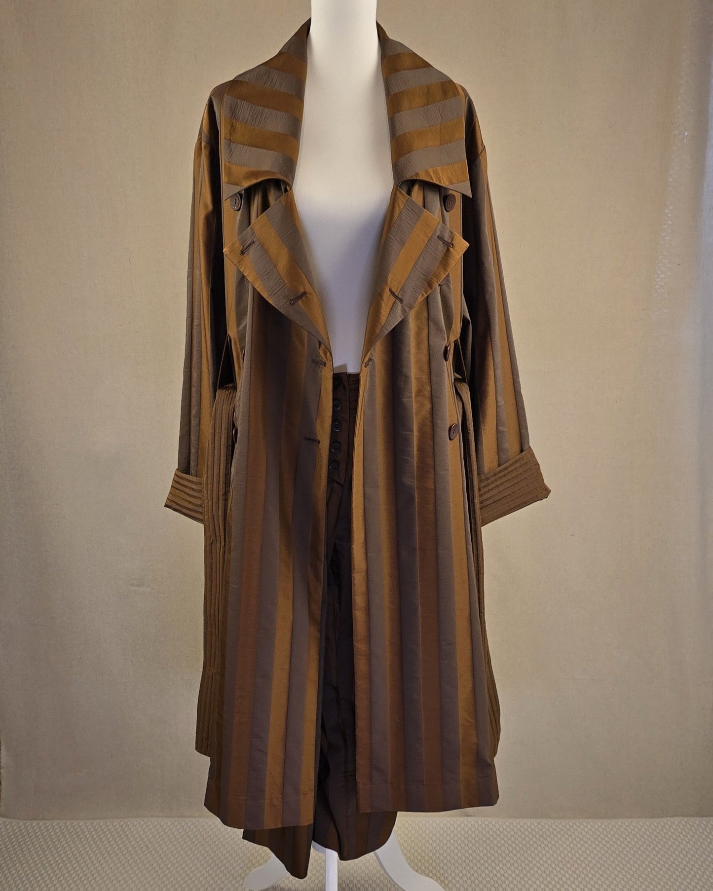 Vintage Zweiteiler von Sonja Marohn – Mantel & Hose im braunen Streifenlook, Gr. 40