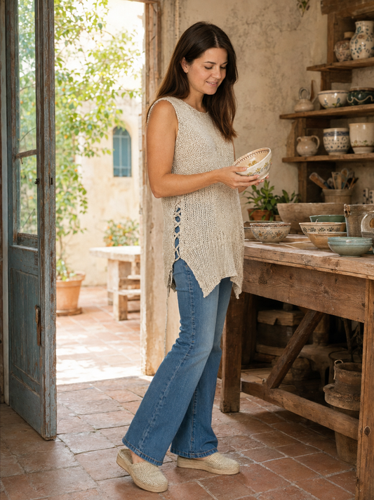 Sommerliches Stricktop mit Lederband